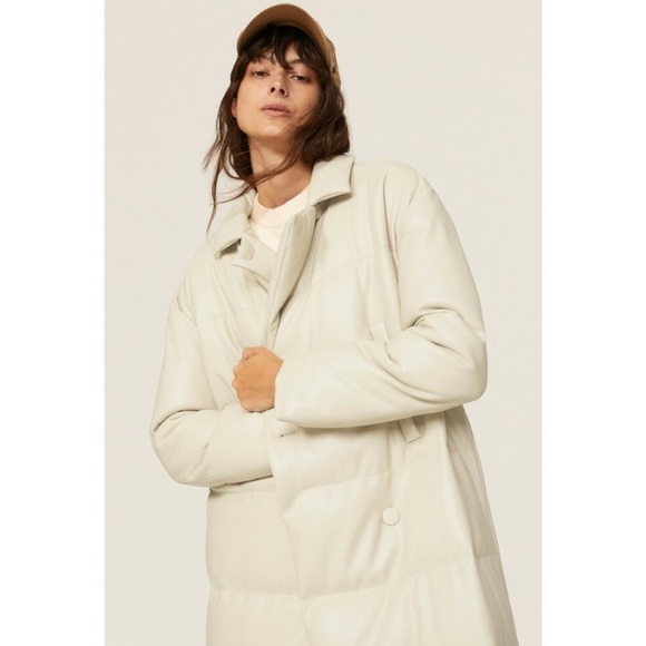 SOMETHING NAVY Faux Leather White Puffer Winter Coat Button Up Jacket-flawed - Picture 4 of 15